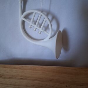 White French Horn Holiday Ornament